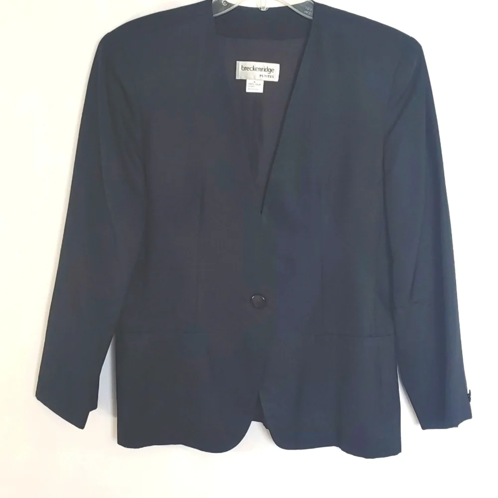 Breckenridge Petites Navy 100% Silk Blazer Size 8 Petite